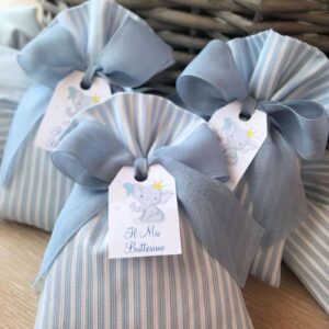 Sacchetto Sartoriale a Righe Bianche e Celesti con Tag Personalizzato