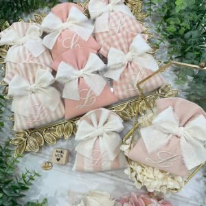 Sacchetto Sartoriale Rosa Pesca con Ricamo Iniziale
