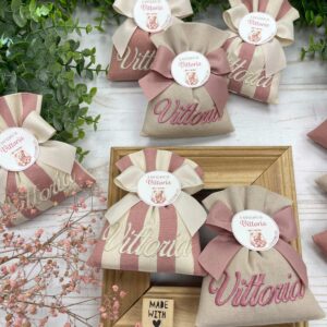 Sacchetto Sartoriale Rosa Antico e Mandorla con Ricamo Nome