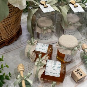 Barattolo di Miele con Etichetta Tema Foglie e Applicazione "Confezione Smart"