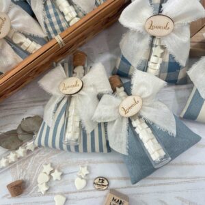 Sacchetto Sartoriale Colore a Scelta con Targhetta in Legno e Provetta con Sapone