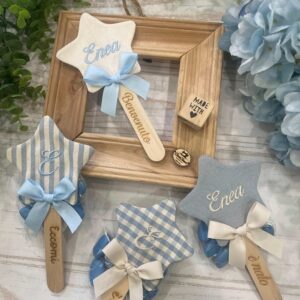 Bastoncino con Stellina Personalizzato Azzurro Polvere e Panna con Nome o Iniziale