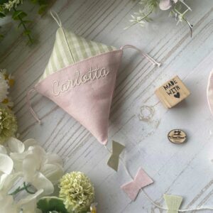 Sacchetto Sartoriale Aquilone Verde Olio e Rosa Cipria con Ricamo Nome