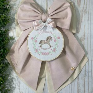 Fiocco Nascita Rosa Cipria e Panna con Telaio Ricamato