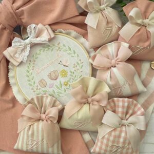 Coordinato Nascita Rosa Cipria e Pesca con Telaio Ricamato