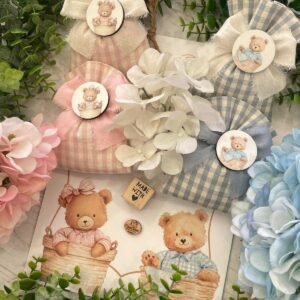 Sacchetto “Gender Reveal” Rosa Cipria e Azzurro Polvere con Calamita Orsetto