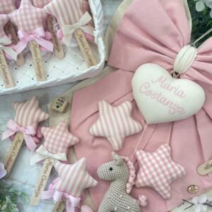 Coordinato Nascita Cavallino Amigurumi con Cuore – Toni Panna e Rosa Baby