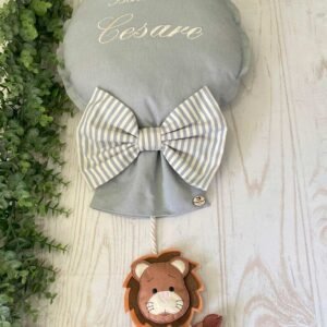 Fiocco Nascita Palloncino Nuvola con Ricamo Personalizzato e Leone