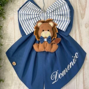 Fiocco Nascita Blu con Ricamo Nome e Leone